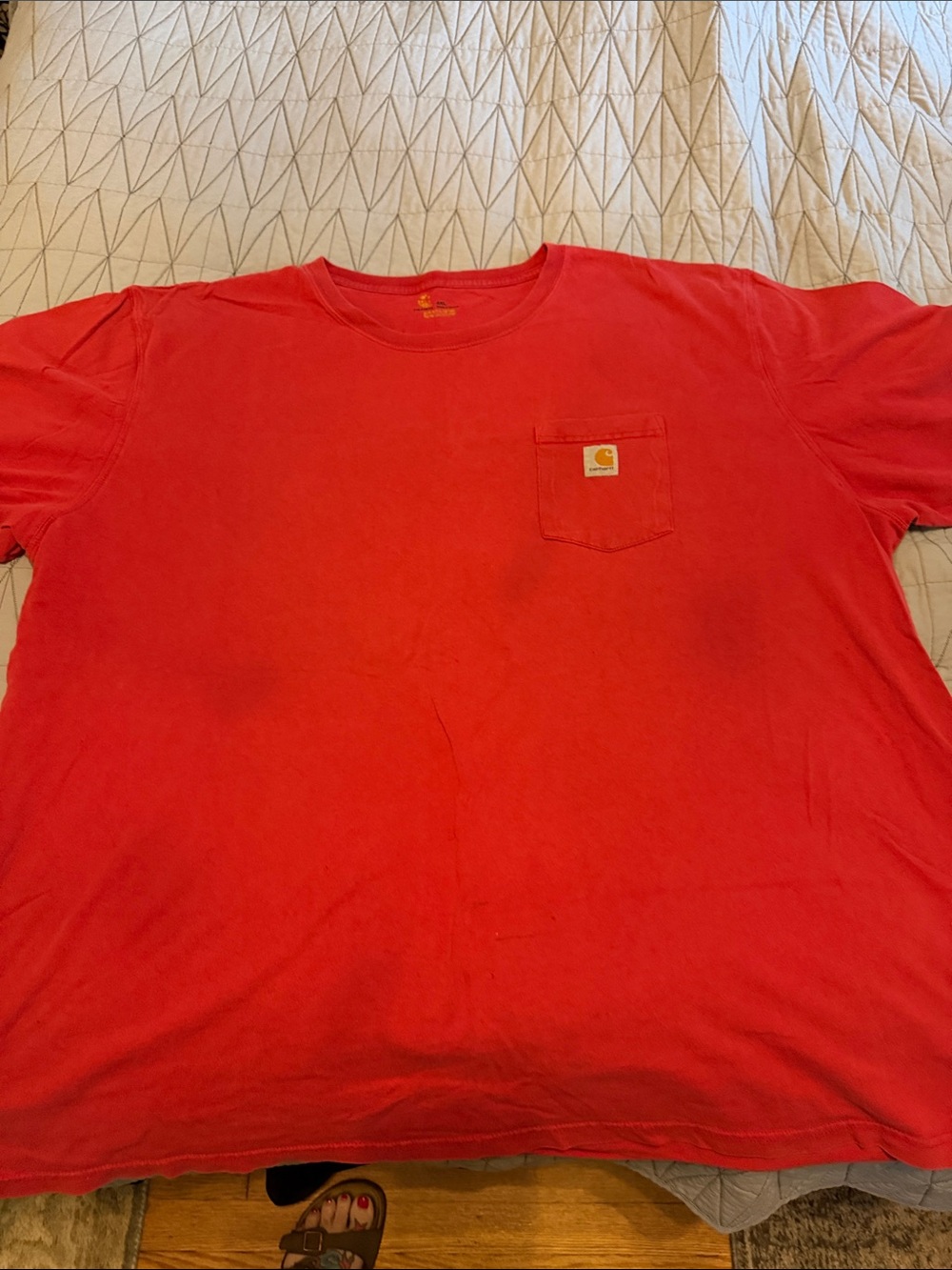 Carhartt Men's Bright Red Short Sleeve Pocket Tee stained